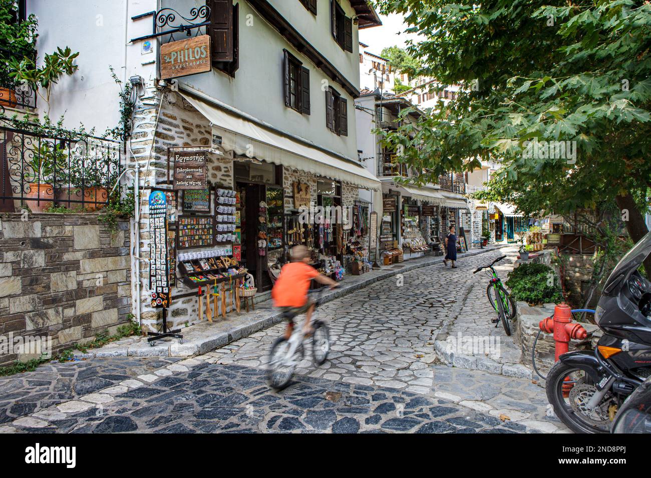 Street view of Makrinitsa village, a spectacularly traditional greek