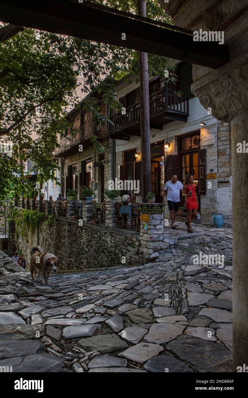 Street view of Makrinitsa village, a spectacularly traditional greek