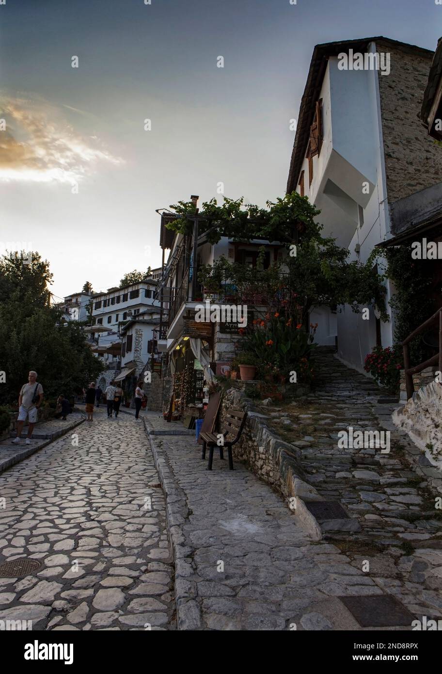 Street view of Makrinitsa village, a spectacularly traditional greek