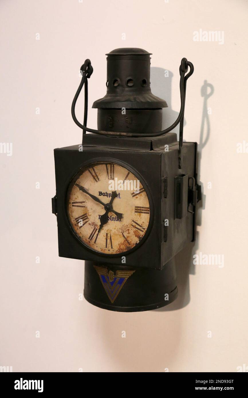Cracow. Krakow. Poland. Old vintage handheld railway station clock with