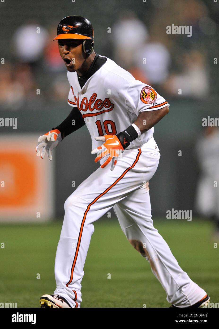 Baltimore Orioles' Adam Jones, left, hits teammate Manny Machado in the  face with a pie after a baseball game against the Oakland Athletics in  Baltimore, Wednesday, Aug. 23, 2017. (AP Photo/Patrick Semansky