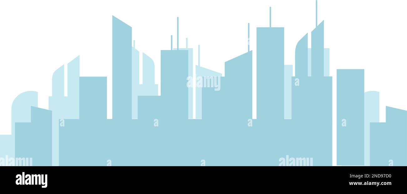 Blue city skyline. Urban high buildings silhouette Stock Vector