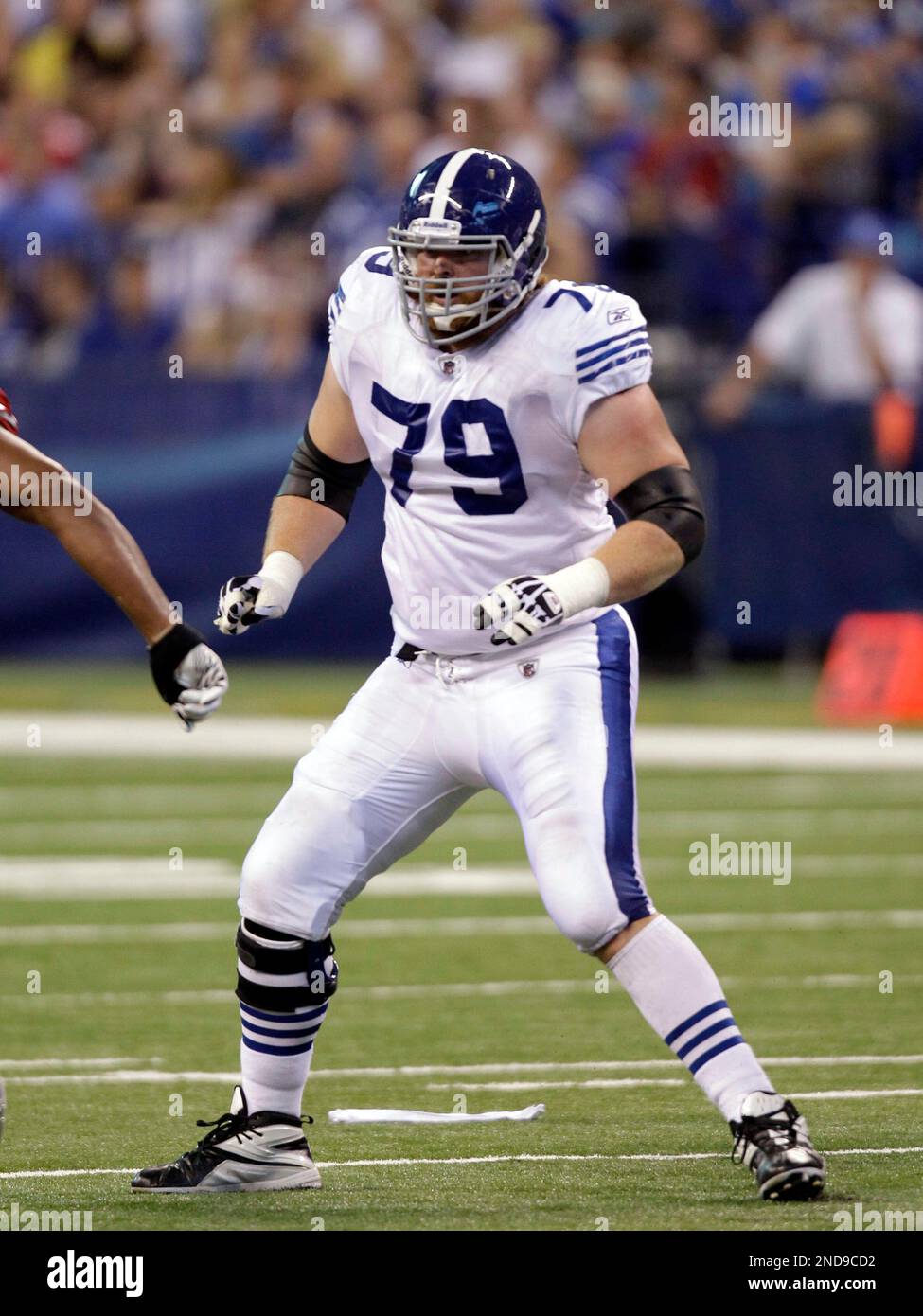 Indianapolis Colts offensive tackle Adam Terry in the fourth quarter of an NFL preseason football game in Indianapolis, Sunday, Aug. 15, 2010. (AP Photo/Michael Conroy) Stock Photo