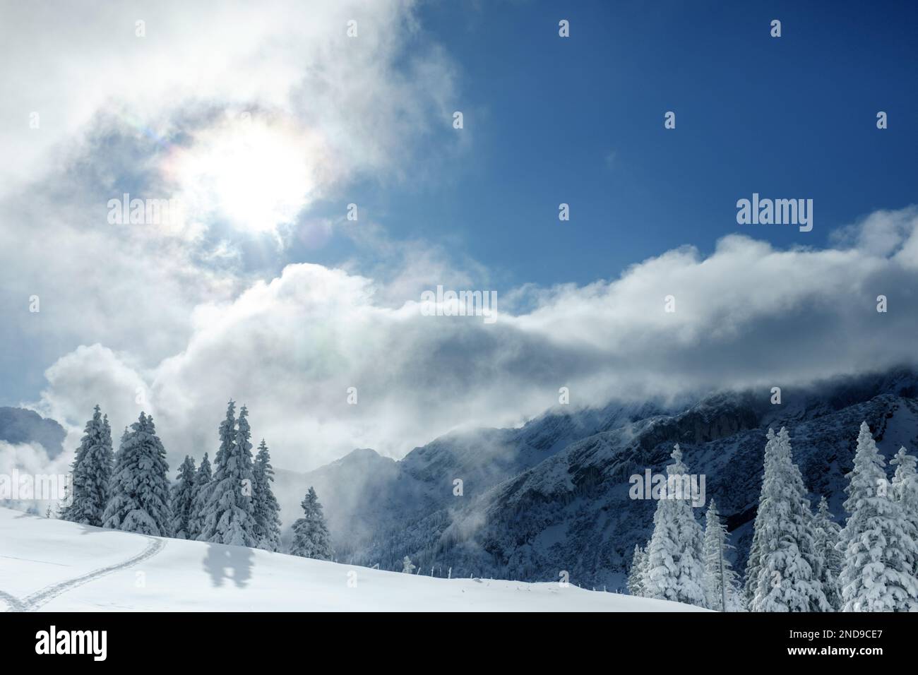 Idyllische Winterlandschaft in Garmisch-Partenkirchen Stock Photo