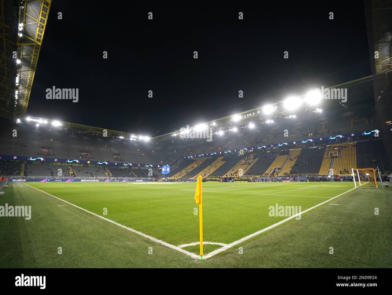 A general view of the pitch ahead of the UEFA Champions League, round of 16 match at Signal Iduna Park, Dortmund, Germany. Picture date: Wednesday February 15, 2023. Stock Photo