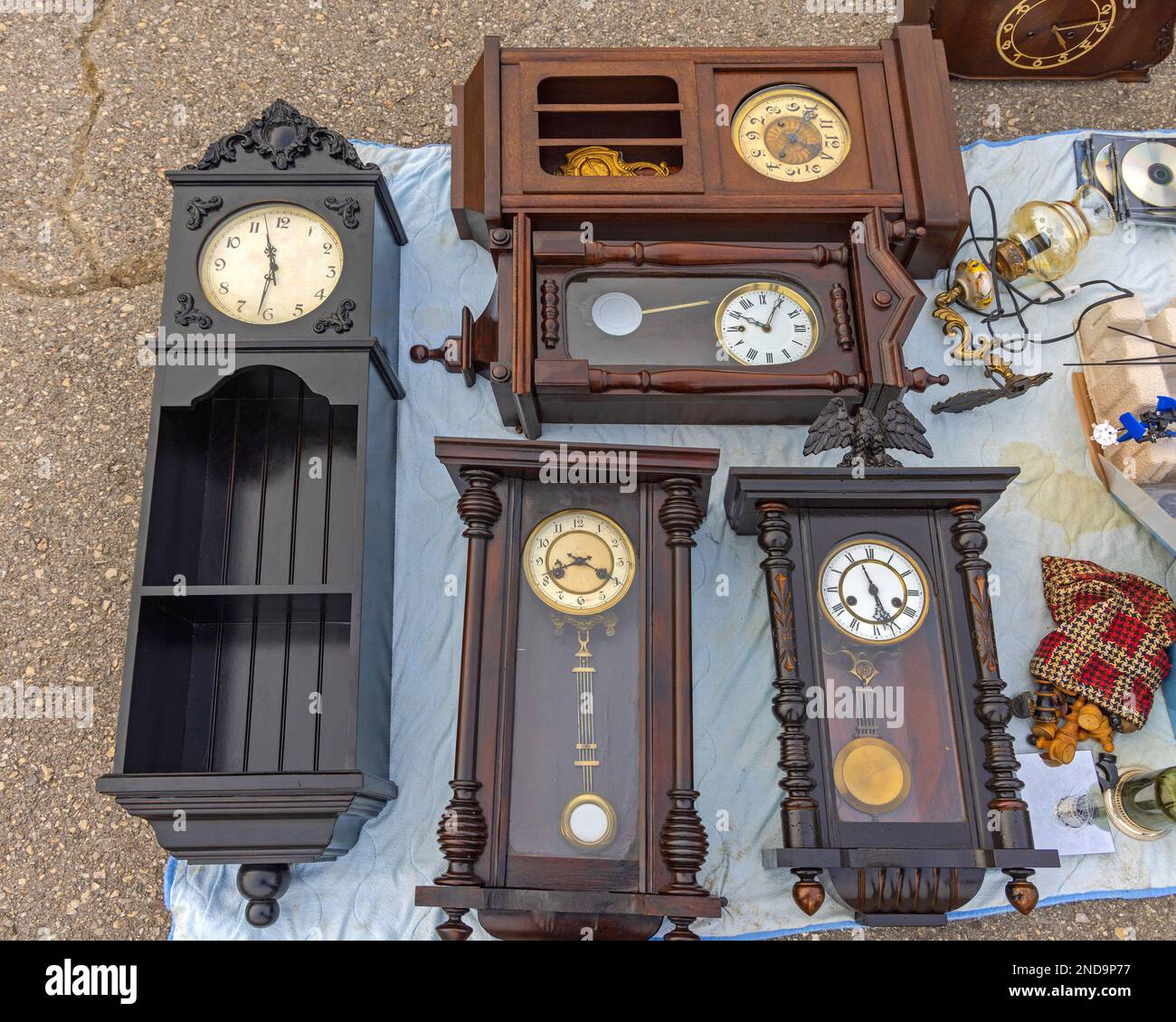 Grandfather Clocks Collection For Sale at Antique Market Stock Photo Alamy
