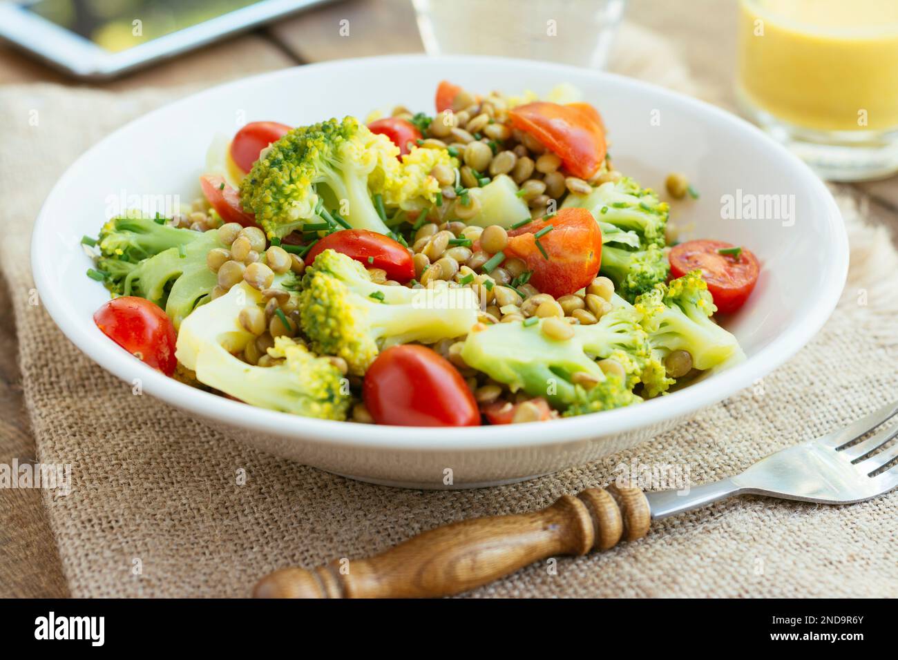 Broccoli Lentil Salad with Turmeric Soy Yogurt Dressing Stock Photo Alamy