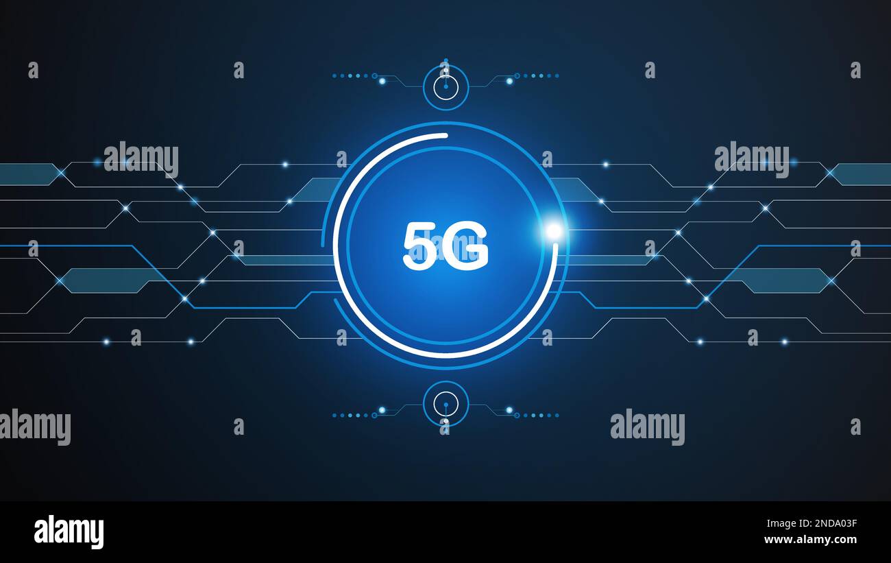 5G network technology background concept. 5G wireless Wi-fi connection internet, data, circle line, lights, technology Abstract, vector. 5G for web Stock Vector