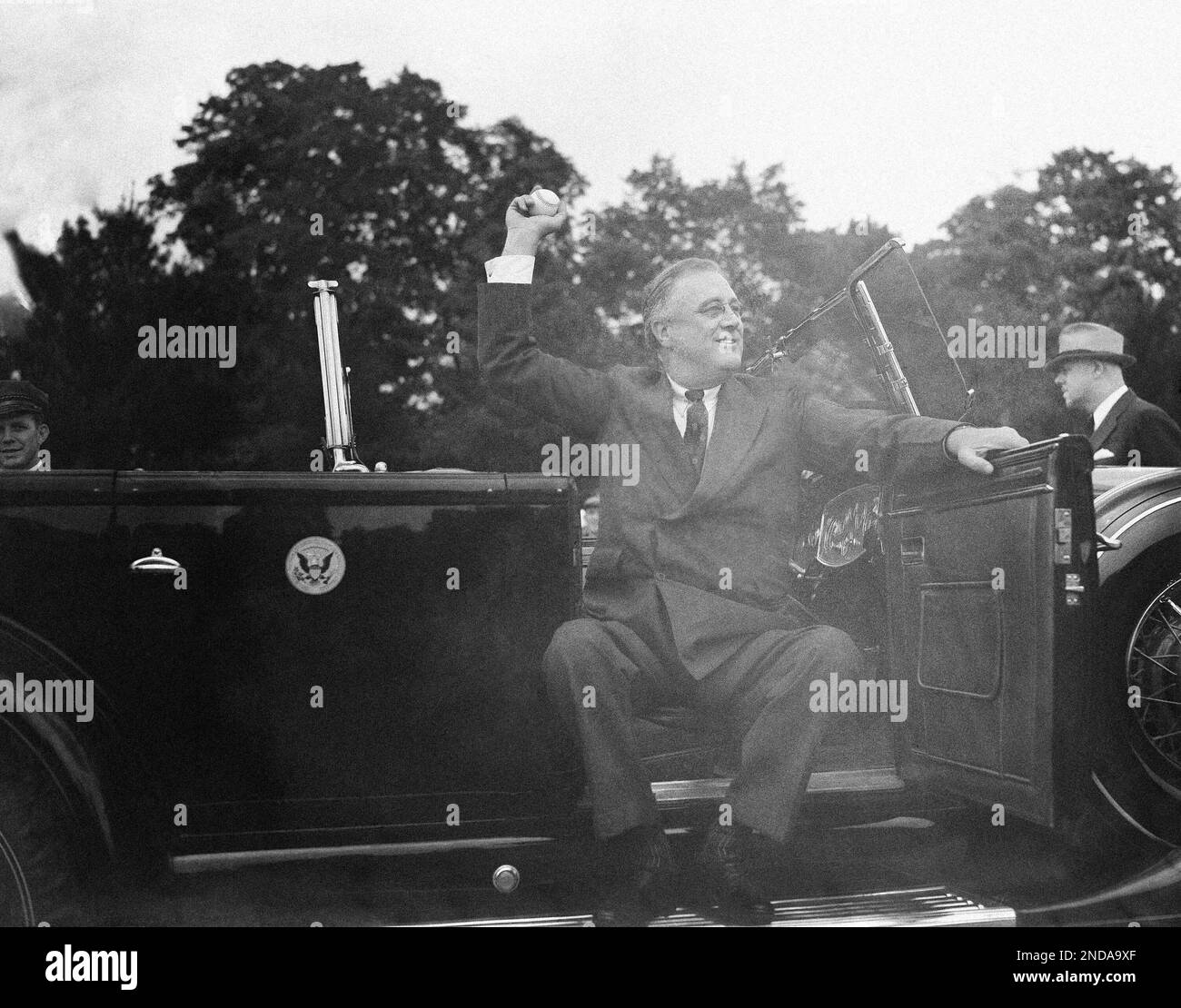 President Roosevelt throwing ball to open game for Hyde Park Robin ...