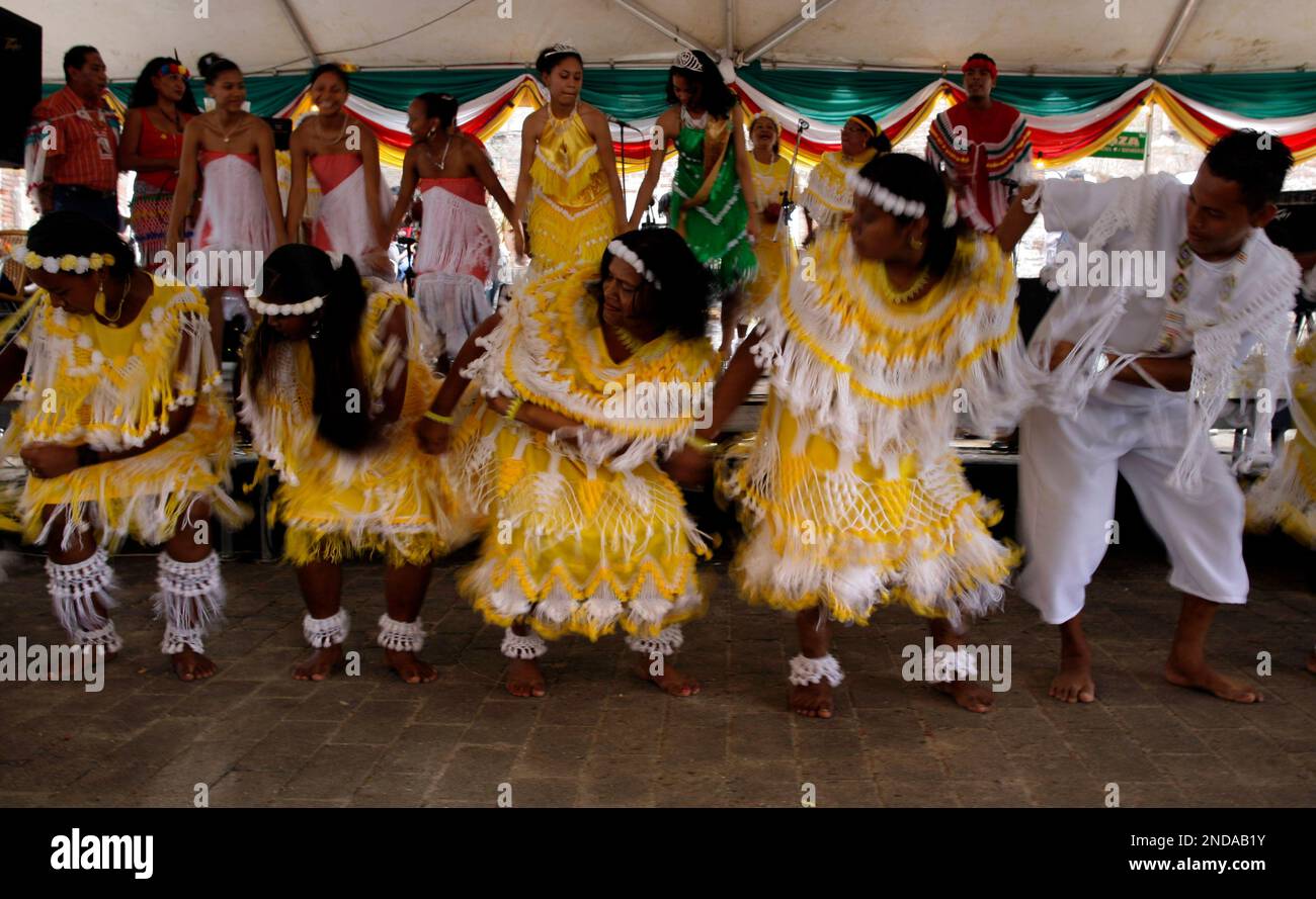 Surinamese Amerindian indigenous descent perform a traditional dance