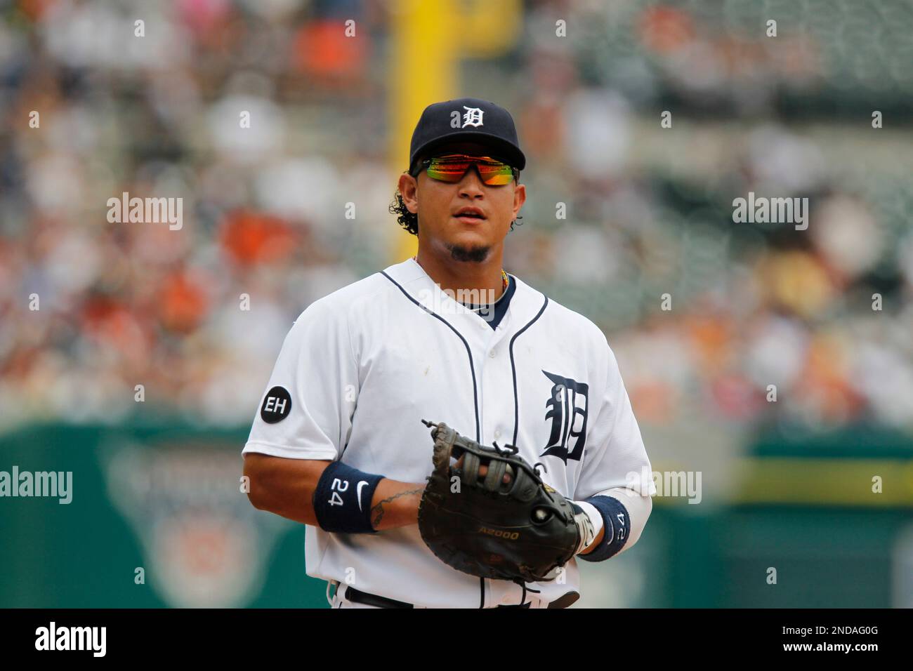 Detroit Tigers first baseman Miguel Cabrera is seen during the eighth  inning of a baseball game against the Los Angeles Angels in Detroit,  Sunday, Aug. 8, 2010. (AP Photo/Carlos Osorio Stock Photo -, image size:1300x956