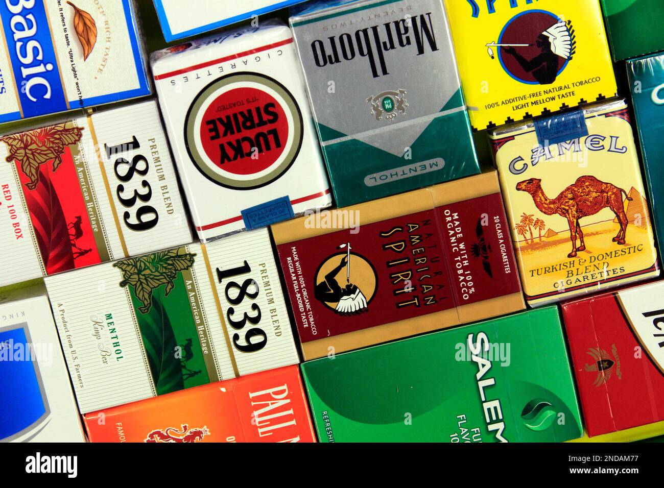 In this Aug. 3, 2010 photo, boxes of cigarettes are posed in a Brunswick,  Maine store. Cigarette sales are rising in Maine, and New Hampshire's  higher cigarette taxes may be one reason