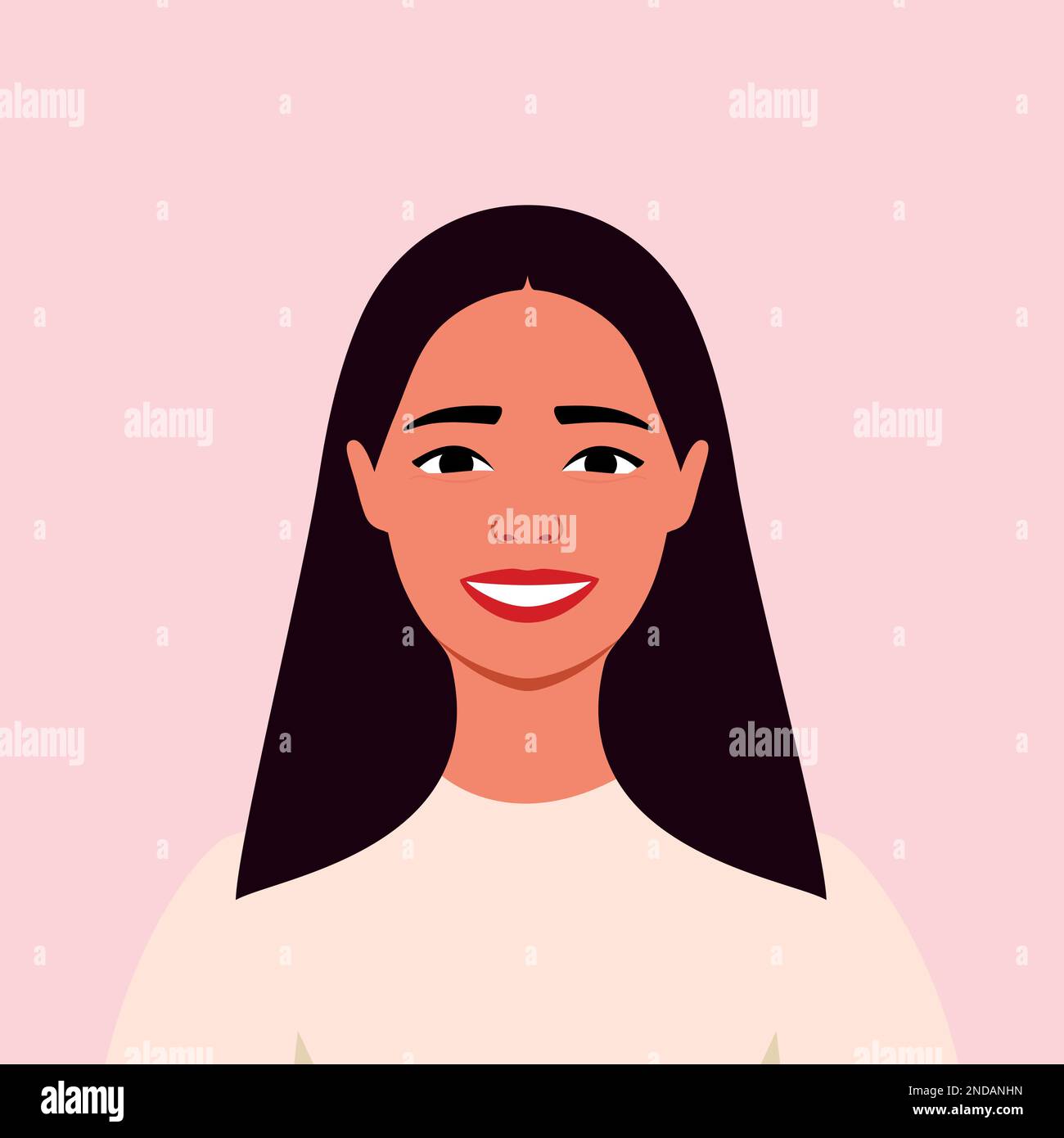 Young woman is smiling. Human emotions. Happiness. Joy. Female. Flat style Stock Vector