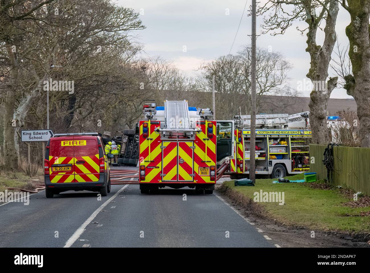 A947, King Edward, Aberdeenshire, UK. 15th Feb, 2023. This is the scene