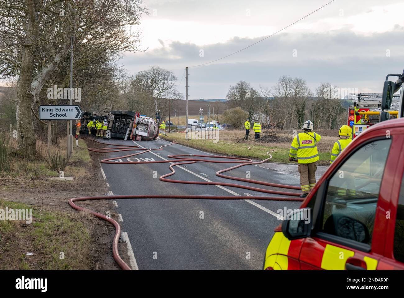 A947, King Edward, Aberdeenshire, UK. 15th Feb, 2023. This is the scene