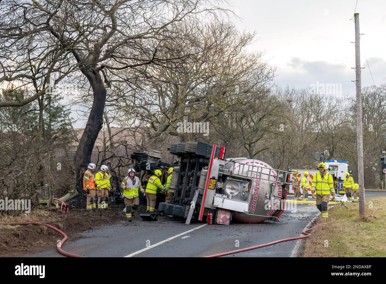 A947, King Edward, Aberdeenshire, UK. 15th Feb, 2023. This is the scene