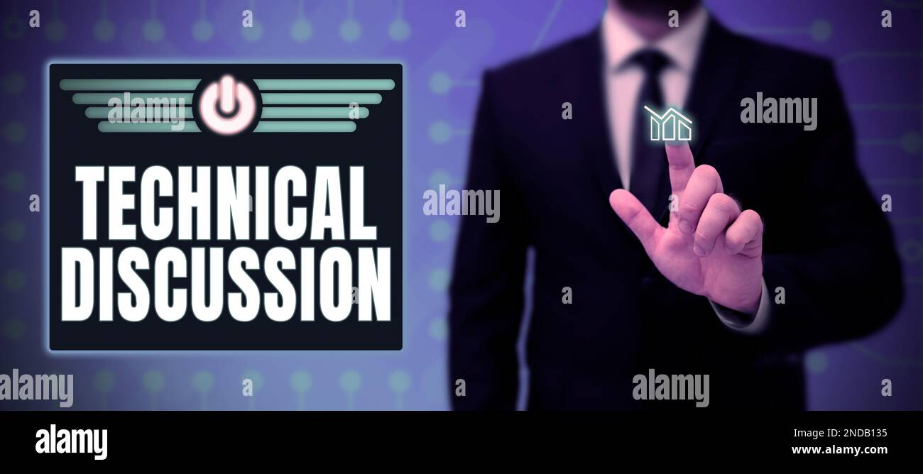Text showing inspiration Technical Discussion. Concept meaning conversation or debate about a specific technical issue Stock Photo