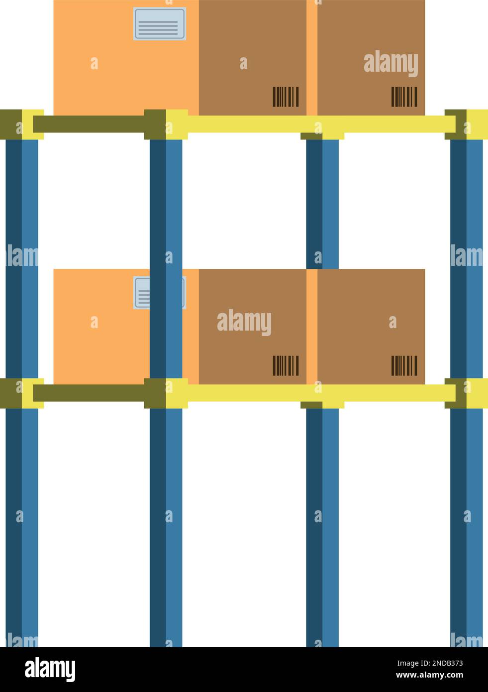 Storage shelves with cardboard boxes. Cartoon cargo warehouse Stock