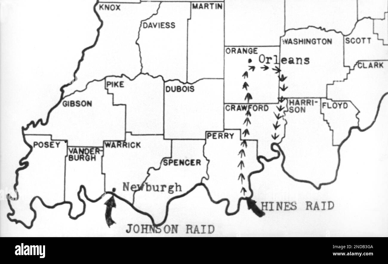 This map by an unknown artist depicts on April 11, 1961 the littleknown Johnson and Hines raids