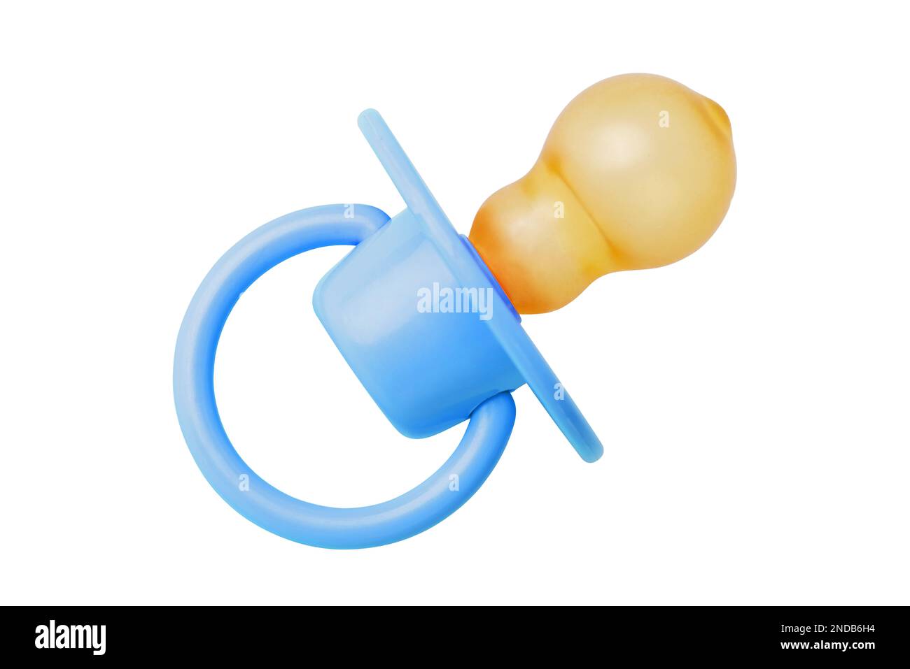 Orthodontic pacifier isolated on white. Blue baby pacifier on white