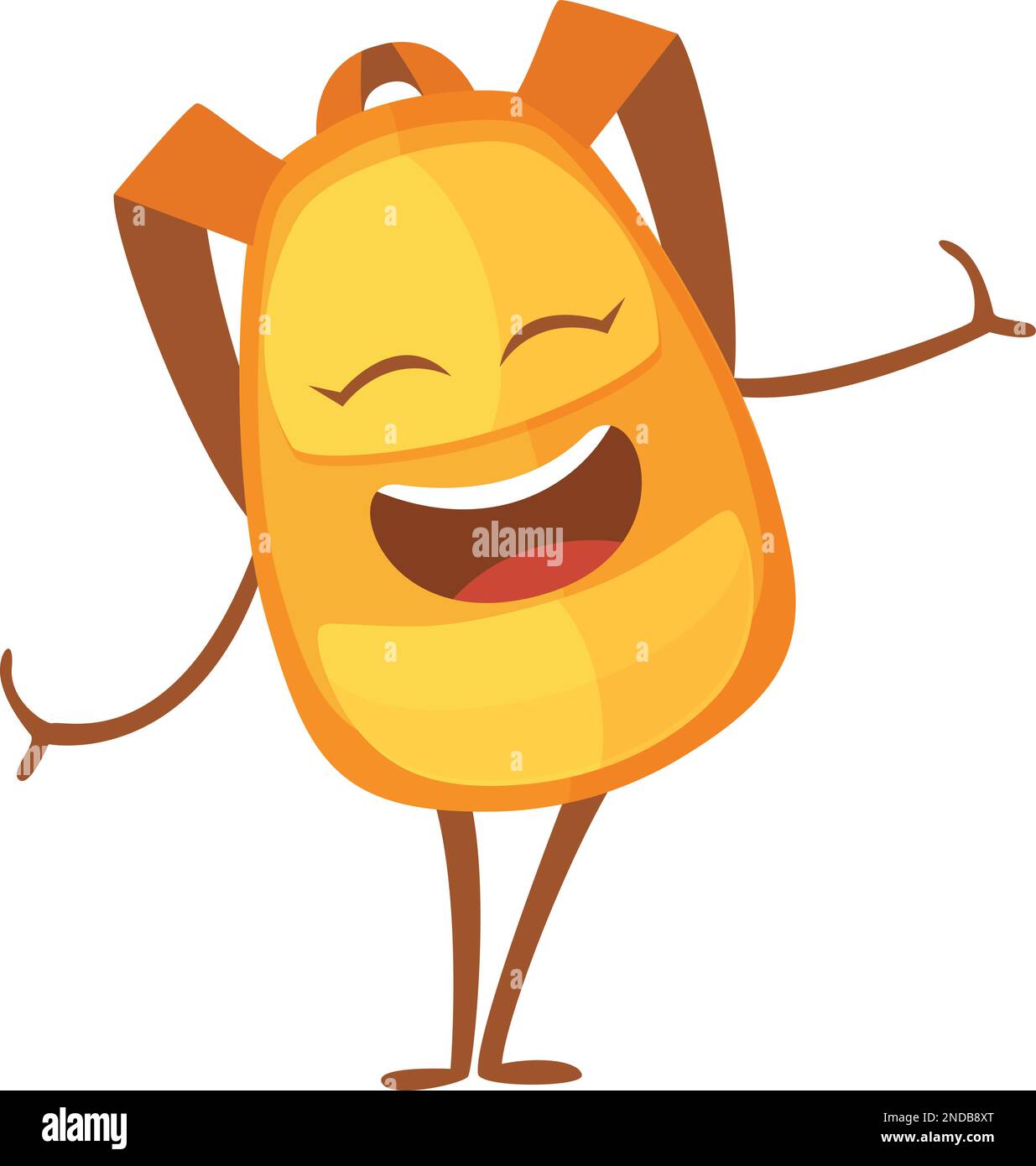 Joyful school mascot. Yellow backpack cartoon character Stock Vector