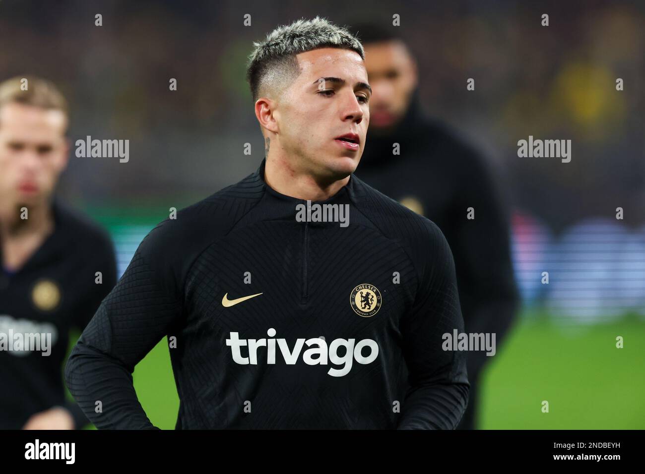 DORTMUND, GERMANY - FEBRUARY 15: Enzo Fernandez of Chelsea during the UEFA Champions Round of 16, 1st leg match between Borussia Dortmund and Chelsea at Signal Iduna Park on February 15, 2023 in Dortmund, Germany (Photo by Marcel ter Bals/Orange Pictures) Stock Photo