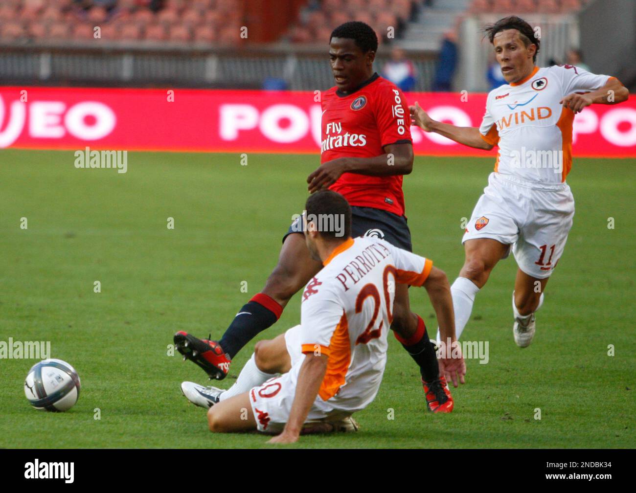 Tripy Makonda, of Paris Saint Germain, triples past Simone Perrotta
