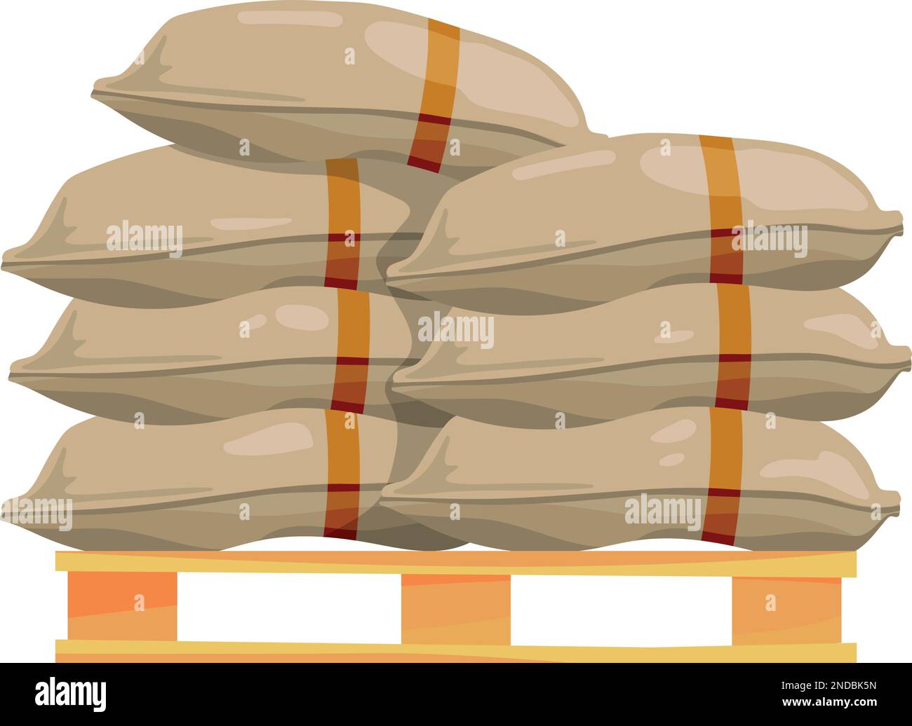 Pallet with grain bags. Flour storage. Rice sacks cargo Stock Vector