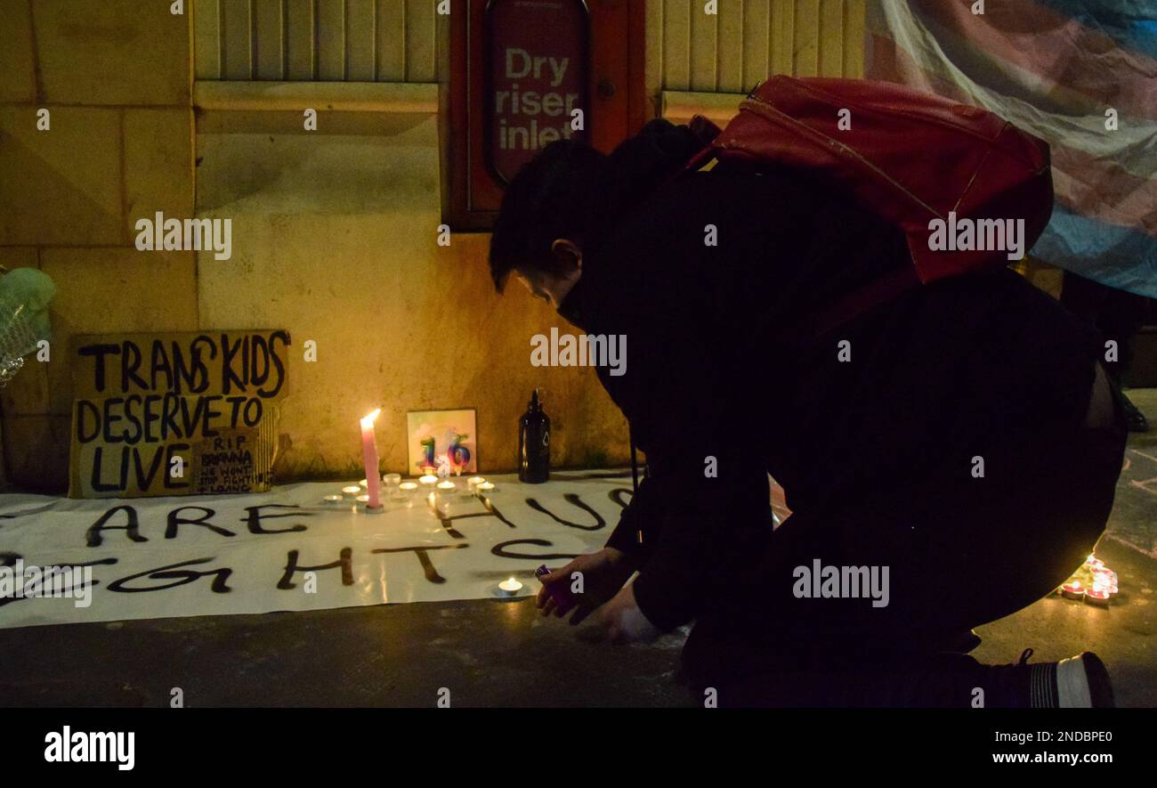 London, UK. 15th February 2023. Vigil for murdered girl Brianna Ghey ...