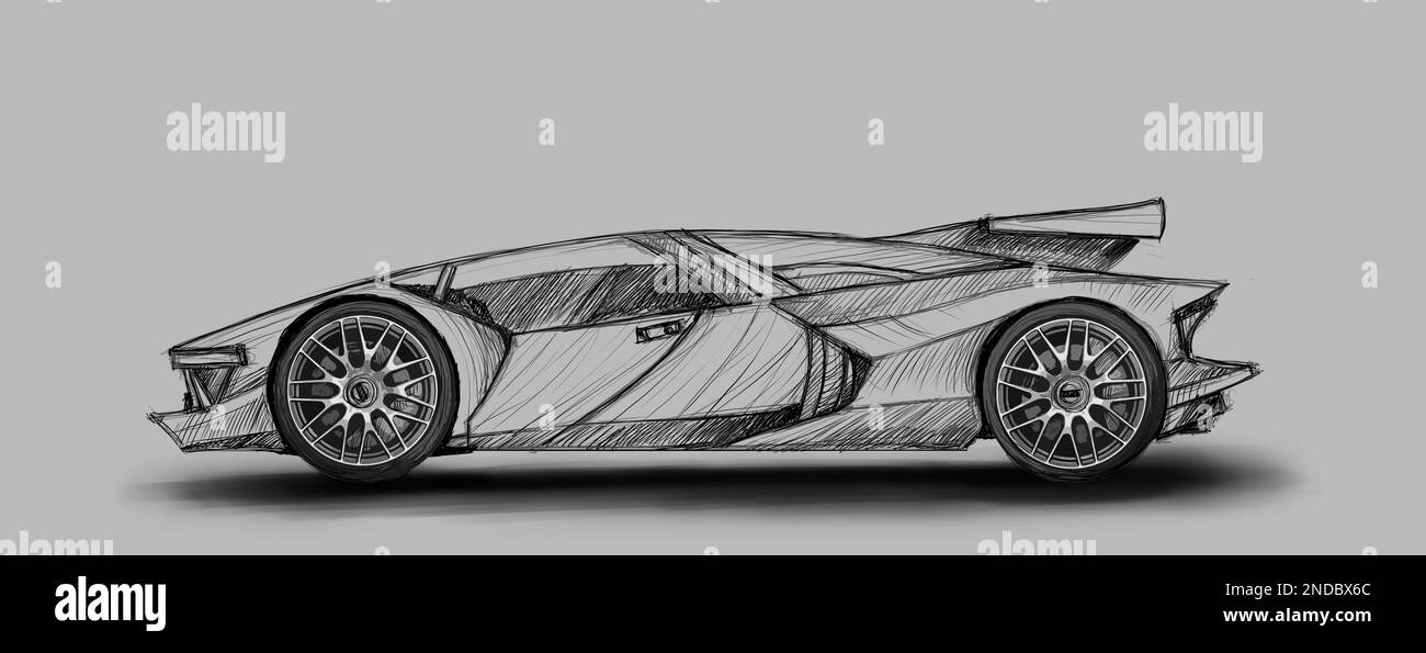 Concept car, sketch - digital painting Stock Photo
