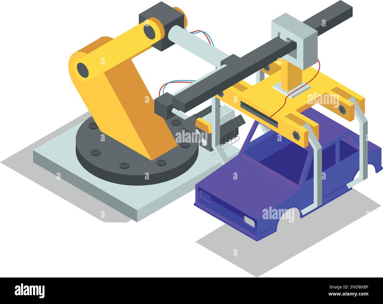 Car assembly line. Auto production. Isometric industry Stock Vector