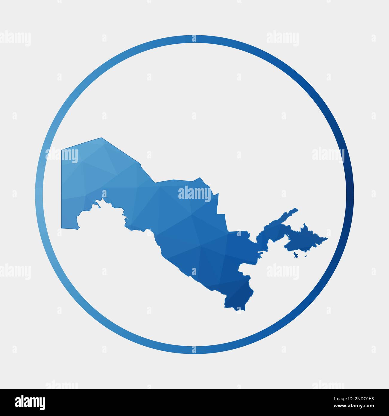 Uzbekistan icon. Polygonal map of the country in gradient ring. Round ...