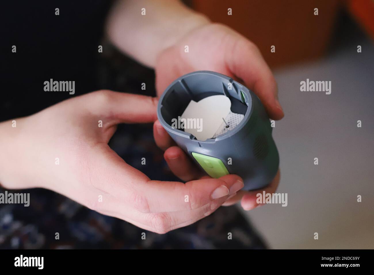 Blood glucose sensor in the insertion device Stock Photo Alamy