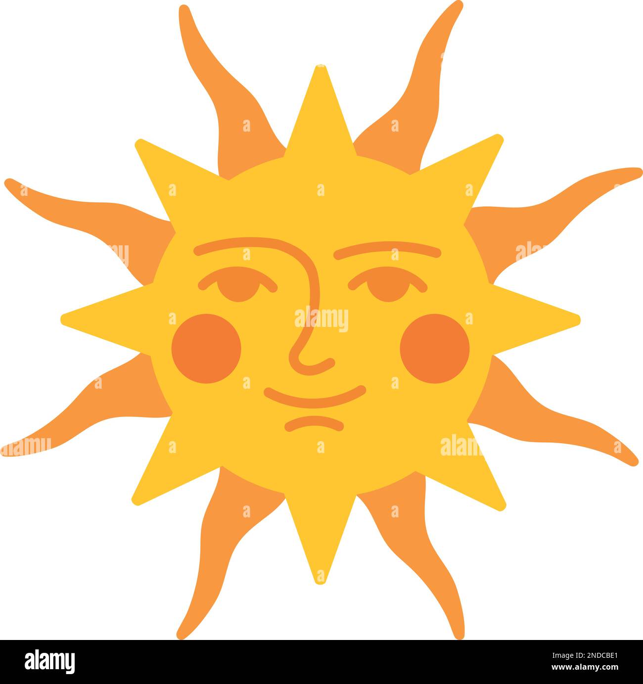 Cute sun in boho style. Retro face character Stock Vector