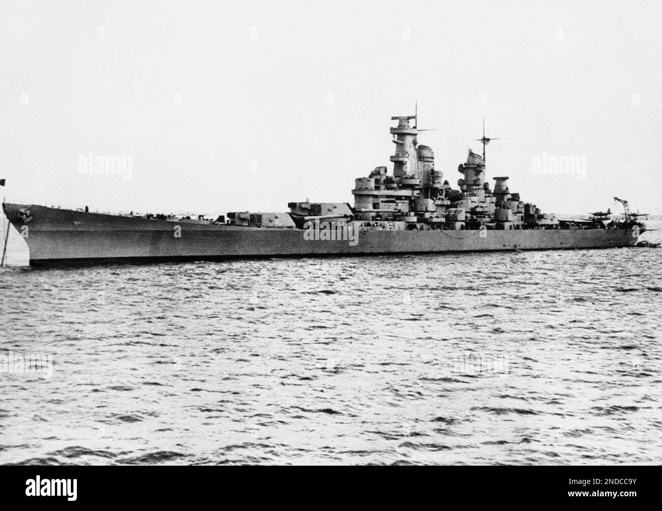 The U.S.S. Iowa, lies at anchor, during her trials in the Pacific on ...