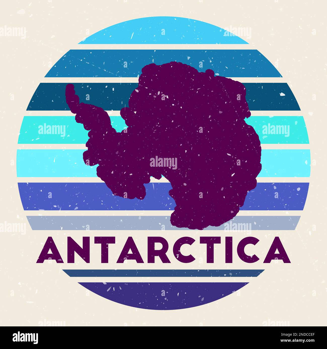 Antarctica logo. Sign with the map of country and colored stripes, vector illustration. Can be used as insignia, logotype, label, sticker or badge of Stock Vector