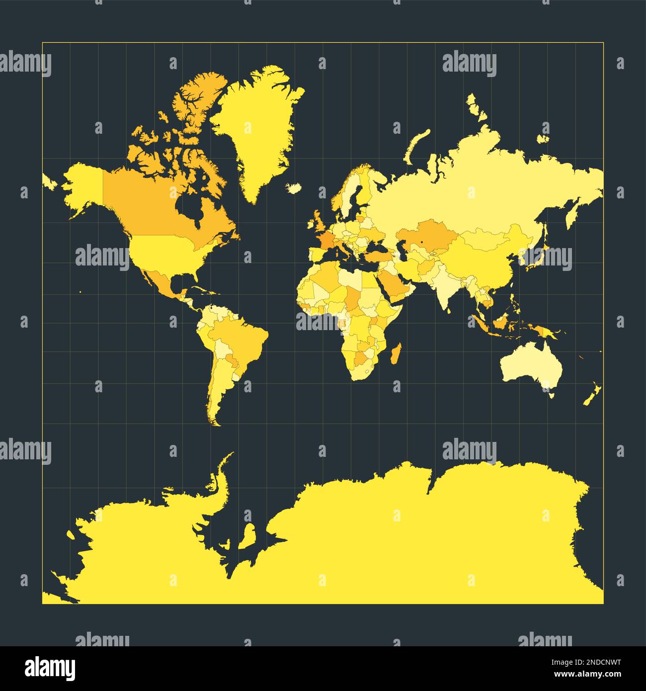 World Map. Spherical Mercator projection. Futuristic world illustration ...
