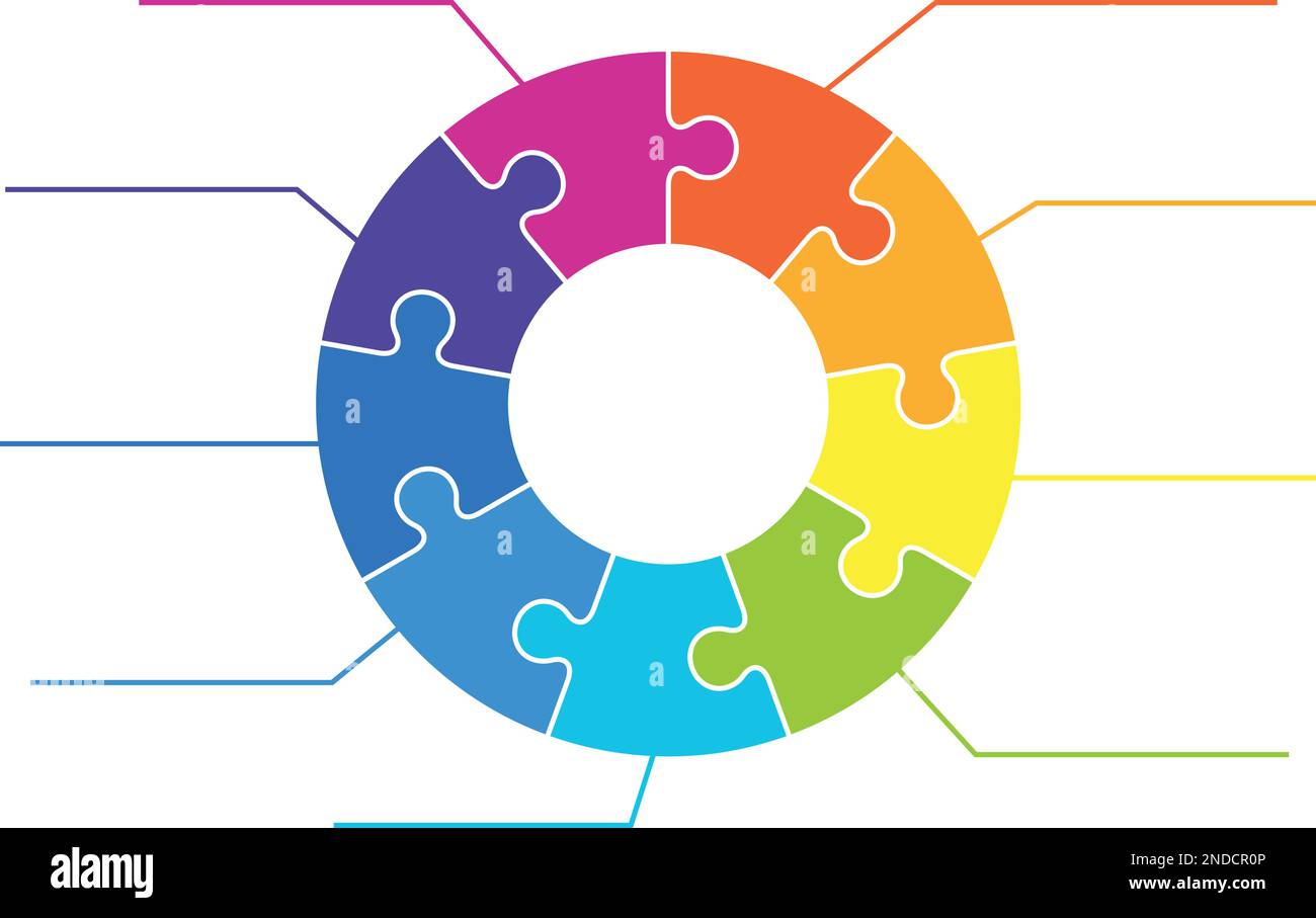 Round puzzle piece diagram. Infographic color template Stock Vector