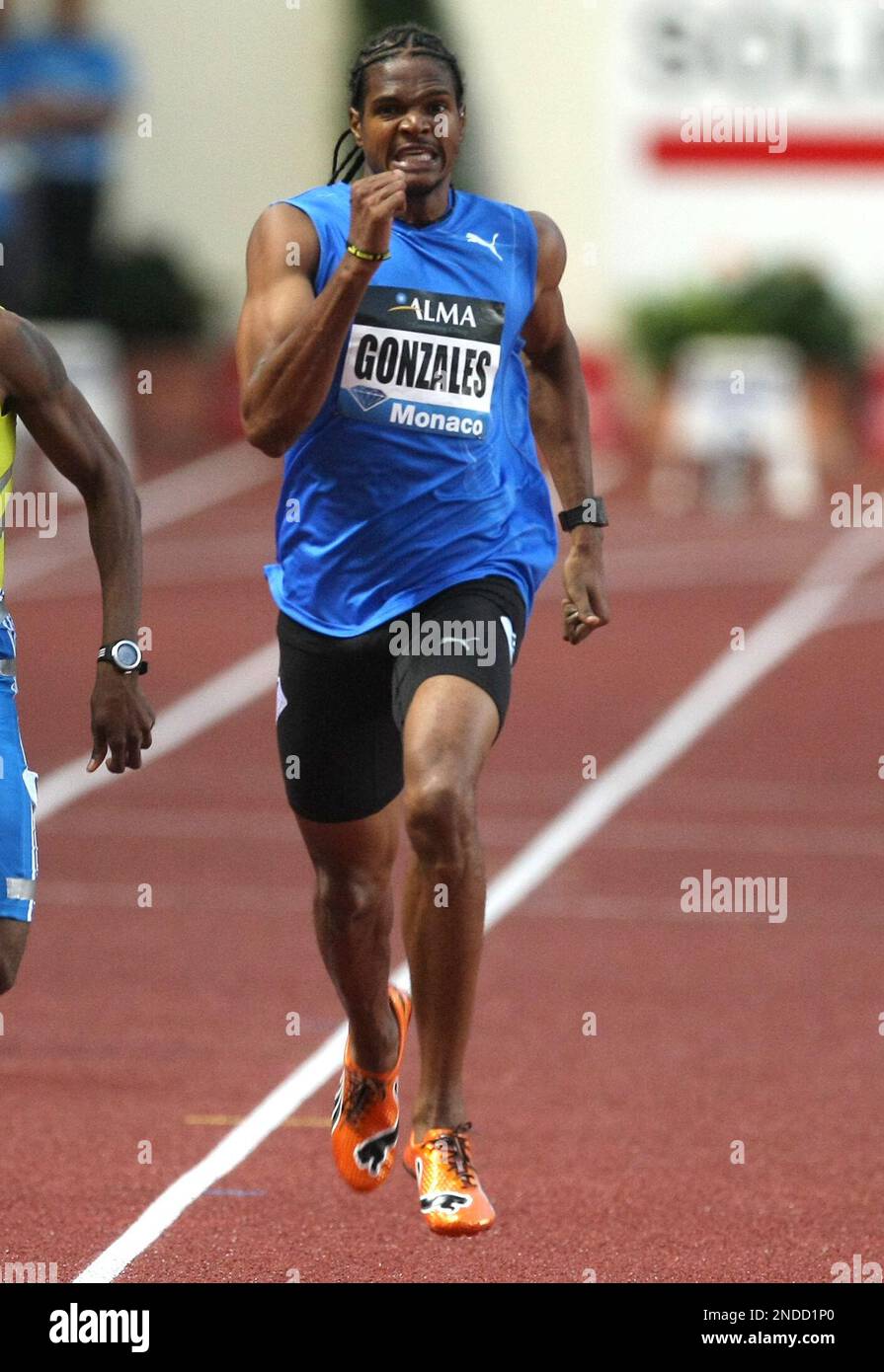 Jermaine Gonzales of Jamaica competes to win the Men's 400m race at the