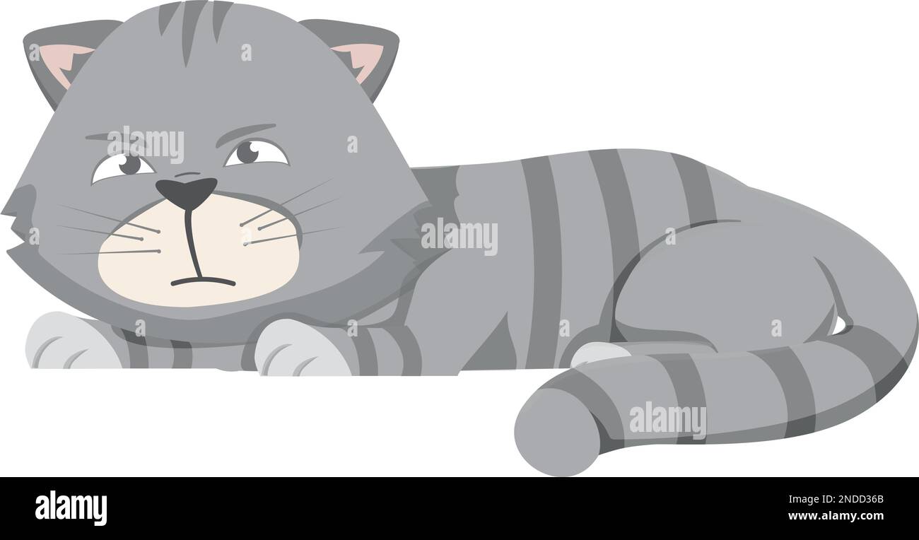 Sad cat laying. Funny emotional cartoon character Stock Vector