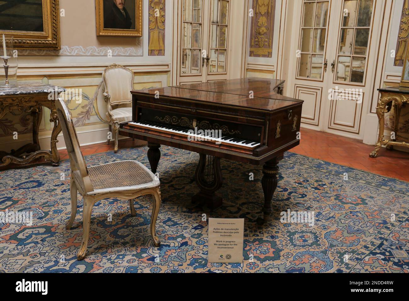 Queluz, Lisbon, Portugal January 17, 2023 Grand piano and furniture