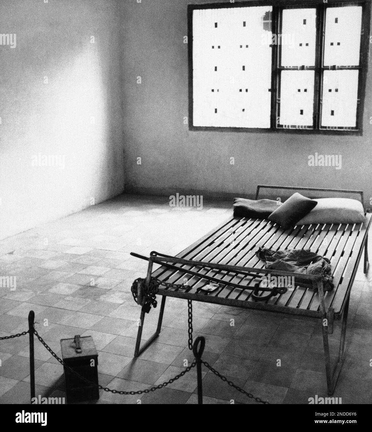 A typical cell in Toul Sleng prison, Phnom Penh May 16, 1983, where
