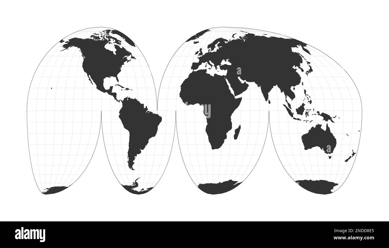 Map of The World. Goode's interrupted Mollweide projection. Globe with