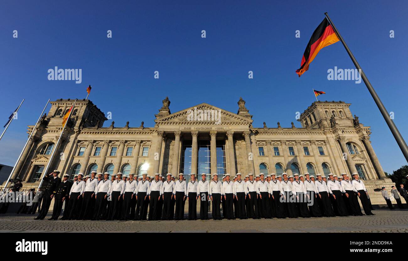 Members of the German Federal Armed Forces line up during a swearing-in ...