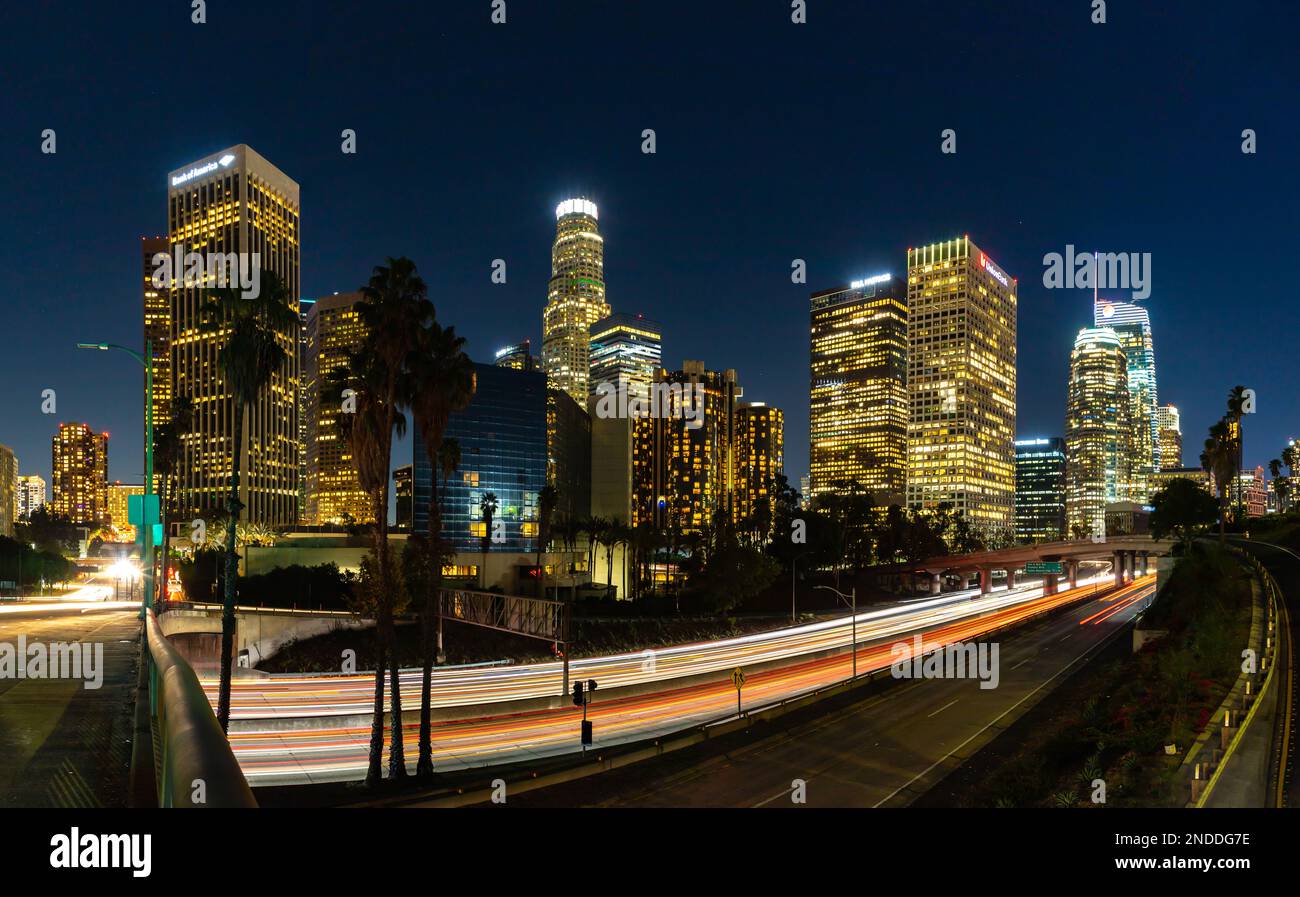 A picture of Downtown Los Angeles and the Harbor Freeway's traffic
