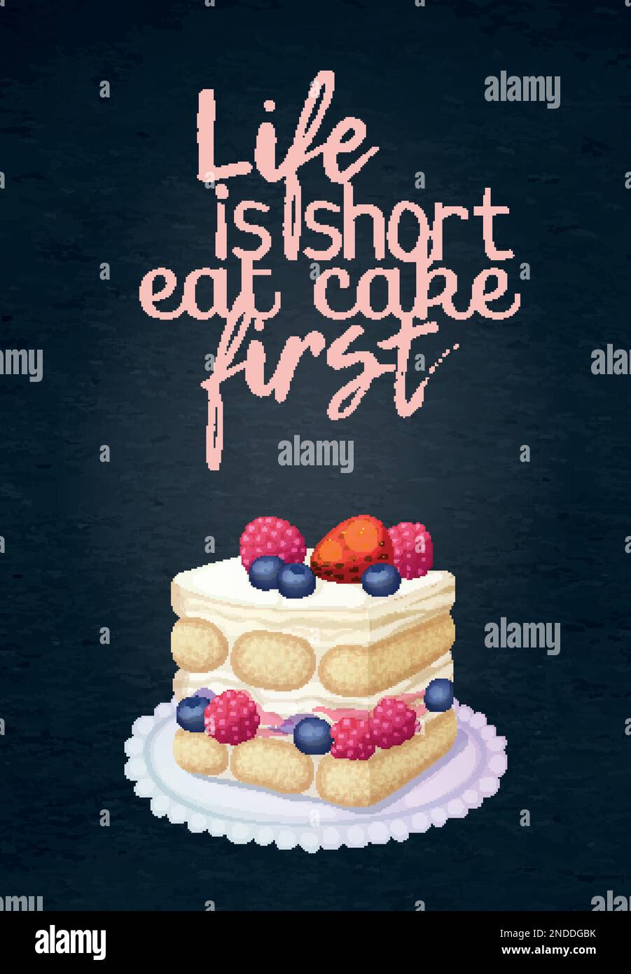 Food quote Life is short eat cake first with tiramisu icon. Cartoon vector  illustration with inspiring phrase text. Dessert poster print lettering  Stock Vector Image \u0026 Art - Alamy, image size:901x1390