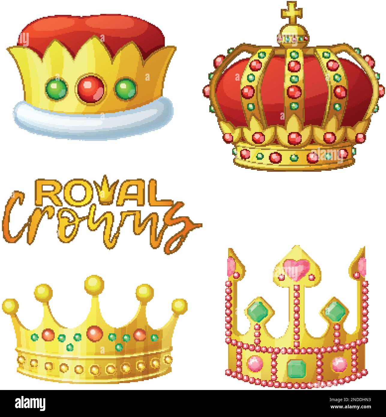 Set of golden royal crowns in cartoon style , for king and queen. Crown
