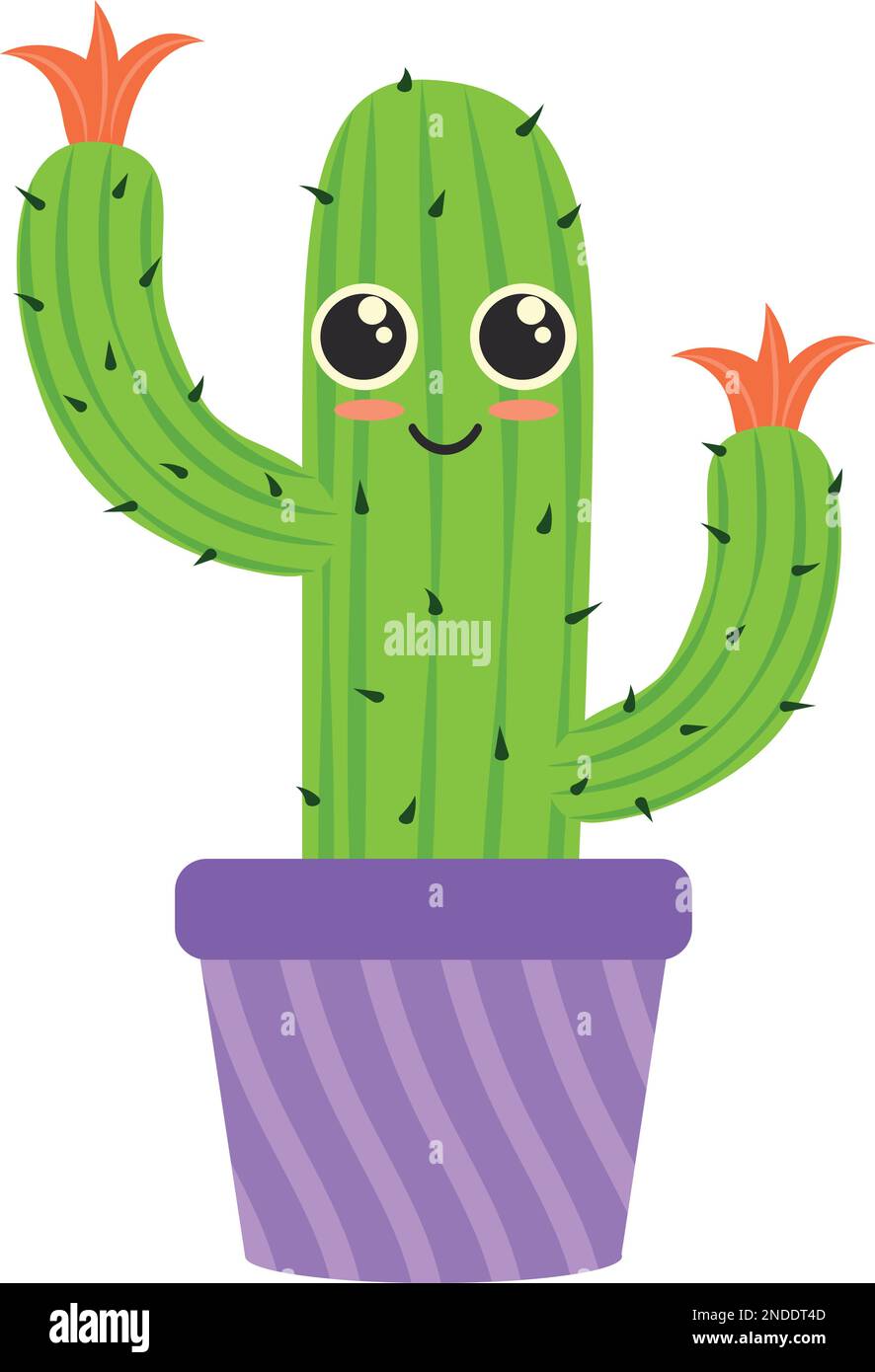 Funny cactus in pot. Cute cartoon plant character isolated on white ...