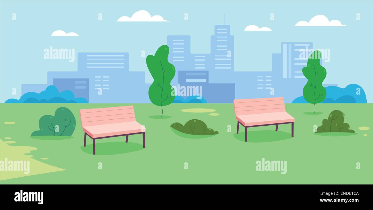 Park scene background. City green nature landscape. Vector illustration ...