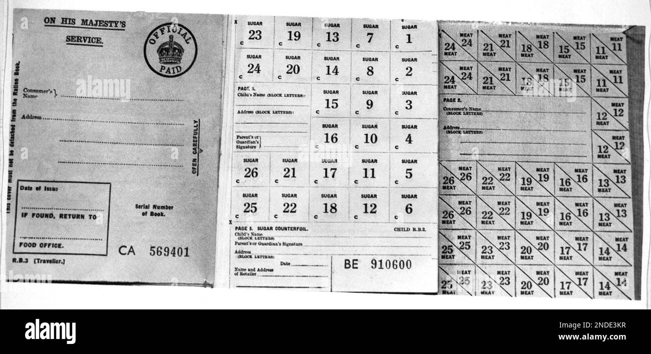 The three types of ration cards which will shortly be coming into use in London shown Nov. 1